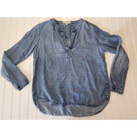 Anthropologie Cloth & Stone Denim V Neck Popover Top - Size Women's Small - Picture 1 of 7